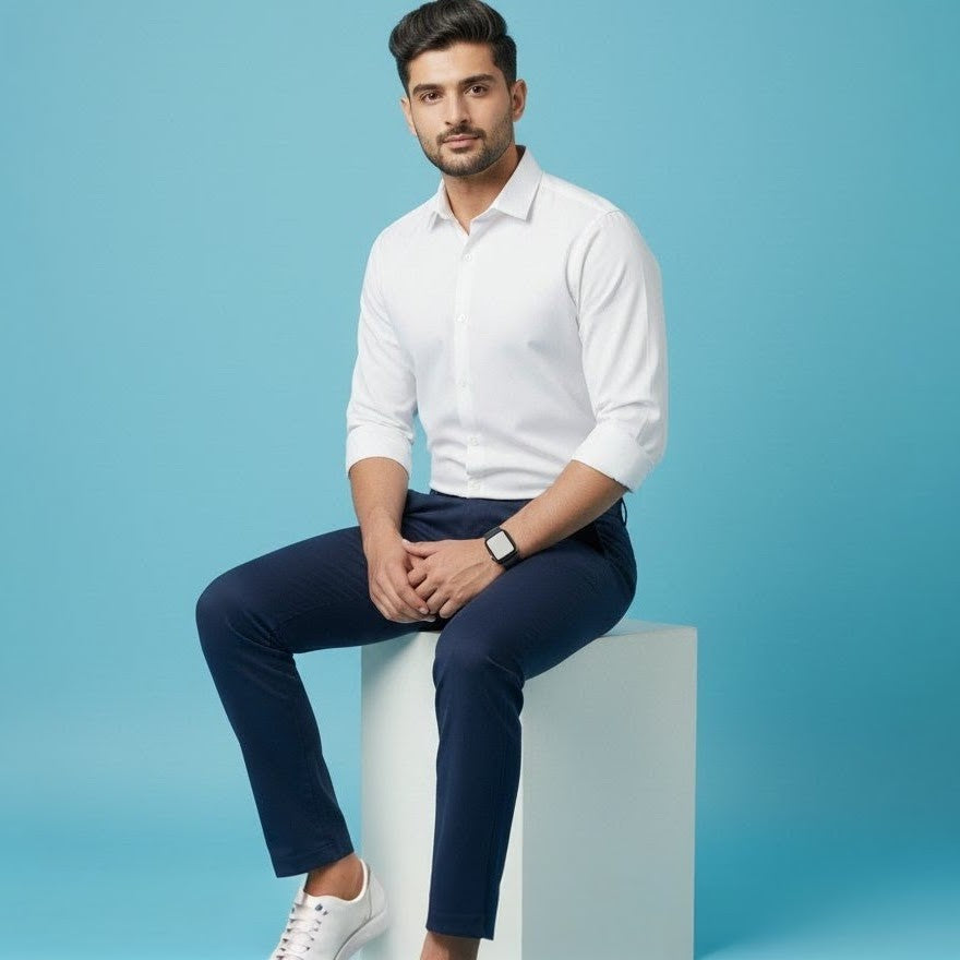 Men's Smart Fit Cotton Chinos (Deep Blue)