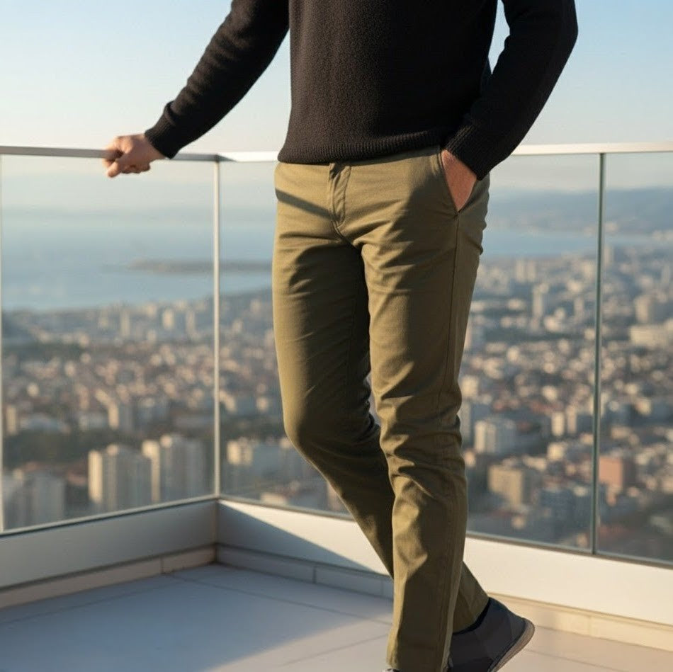 Men's Smart Fit Cotton Chinos (Olive Green)